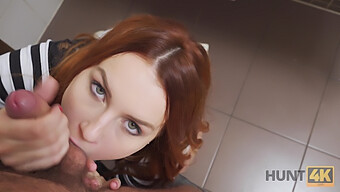 Belle With Red Hair Receives Oral And Cash From Strangers In The Bathroom While Her Boyfriend Watches