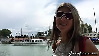 Young blonde teenie enjoys herself on a trip to Balaton