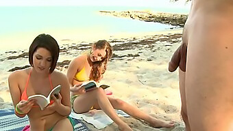 Voluptuous brunette Brandi Belle and her friends explore kinky desires on the beach