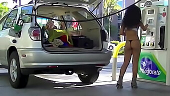 Nikki Brazil's public upskirt flash and voyeuristic thrill at gas station