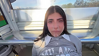 Aroused Latina girl caught in the act on cable car ride