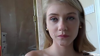 European teen Hannah Hays gives a wild blowjob to her stepbrother